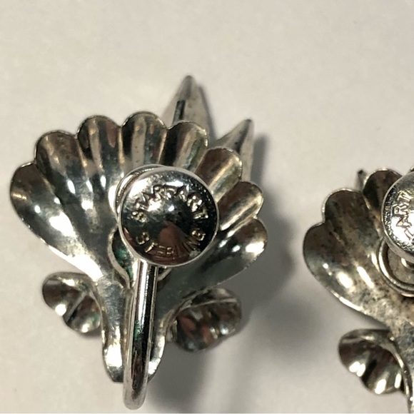 Vintage Star Art Sterling Silver Blue Floral Rhinestone ScrewBack Clip Earrings - Picture 5 of 7